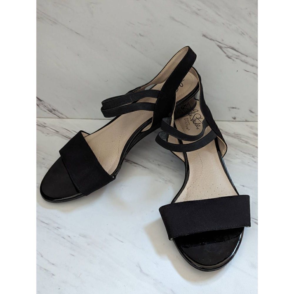 Life Stride Womens Black US 8.5M Wedge Open Toe Slip-On Yolo Sandals